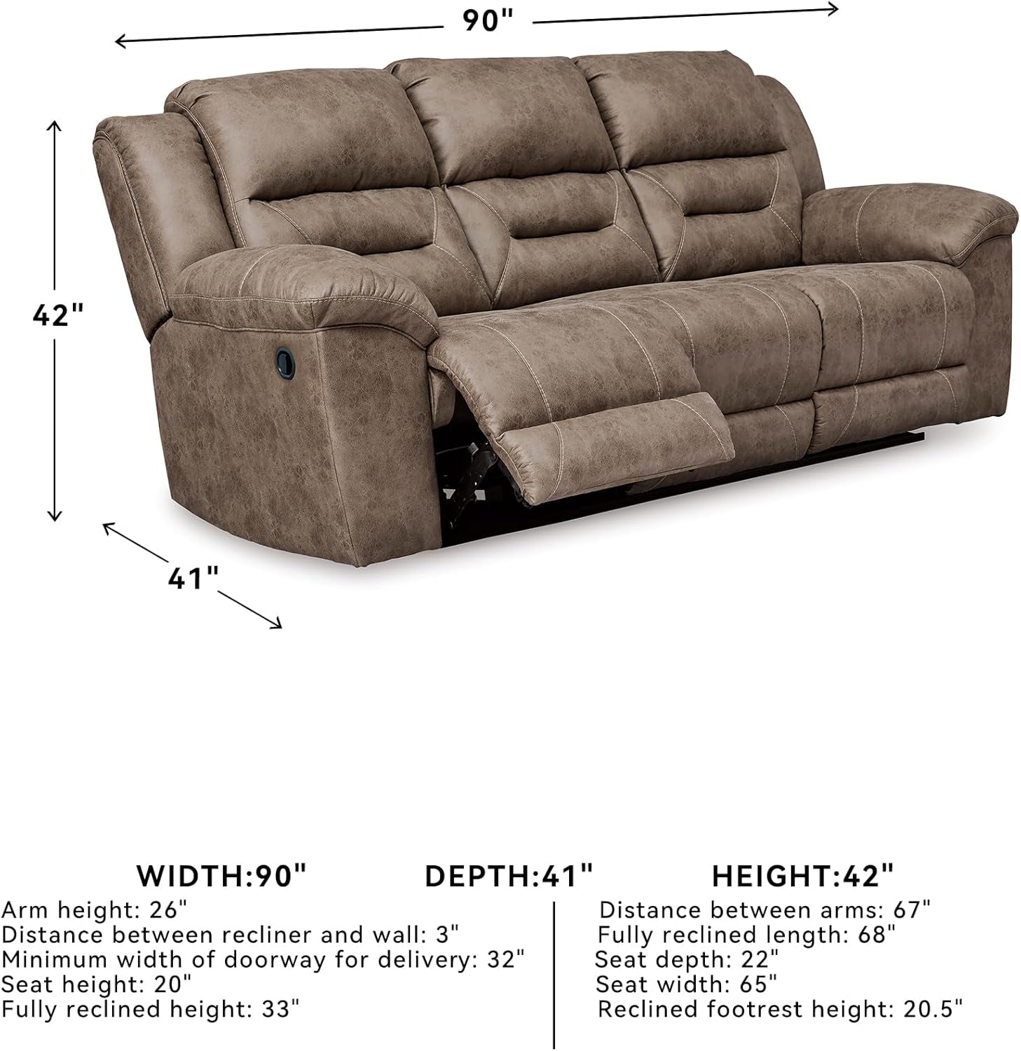 Stoneland NinetyInch DualSided Reclining Living Room Sofa