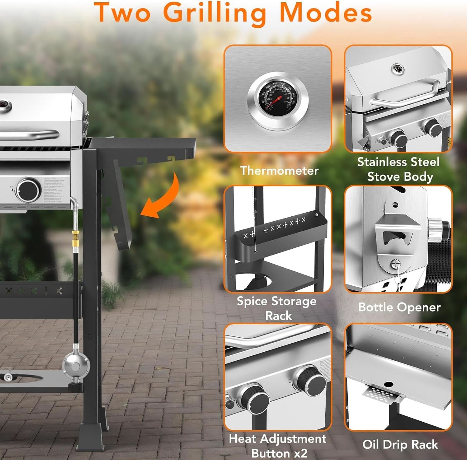 Propane Gas Grill 2 Burner Stainless Steel Outdoor Cooking Area