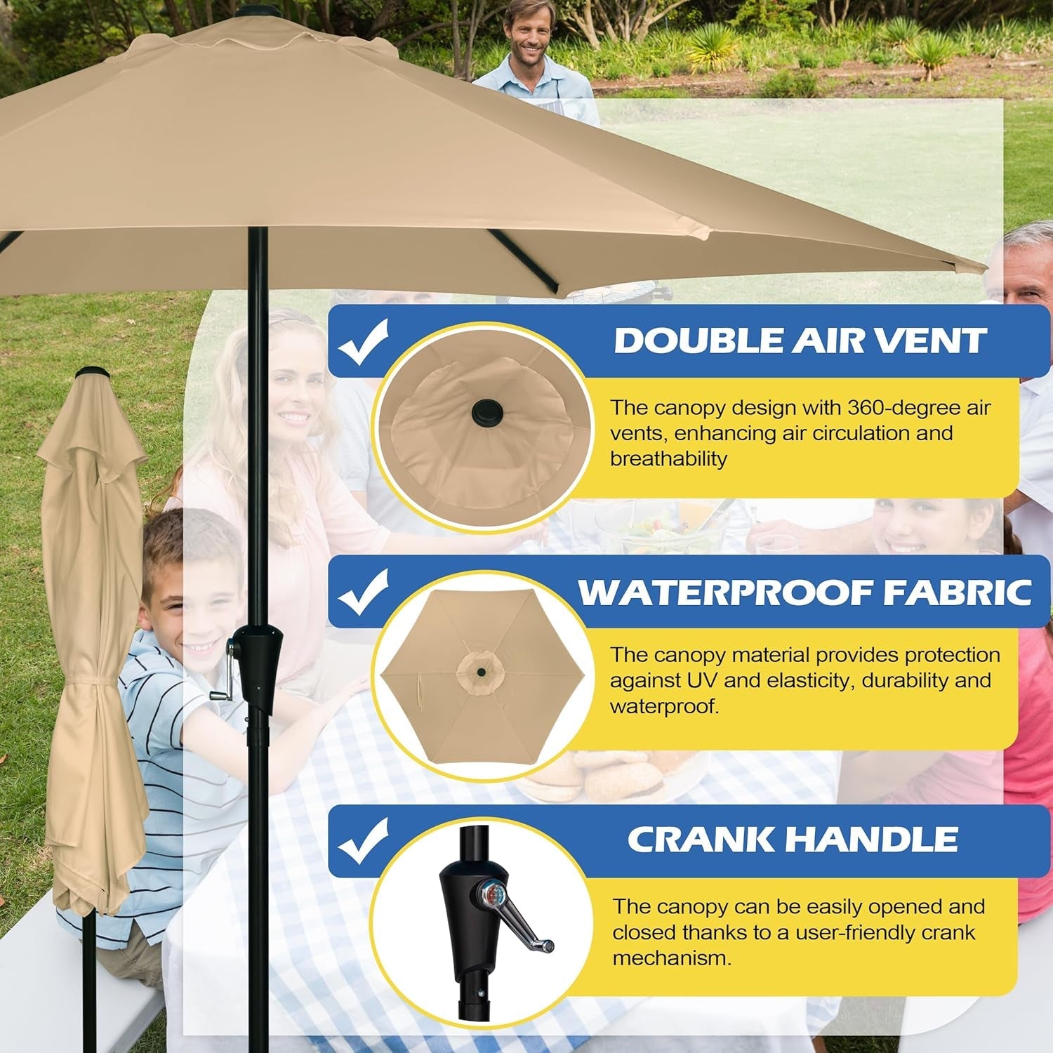 9Ft Patio Umbrella Crank System Weatherproof Shield