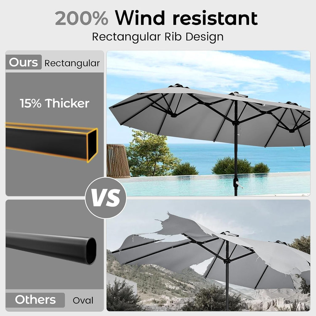 15Foot Rectangular Outdoor Patio Umbrella With Crank