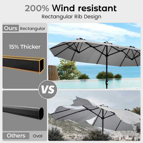 15Foot Rectangular Outdoor Patio Umbrella With Crank