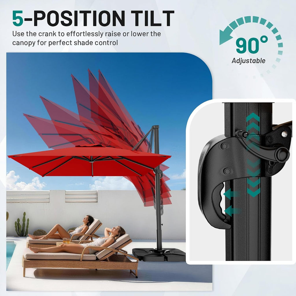 10x10 Cantilever Patio Umbrella Red Heavy Duty Crank