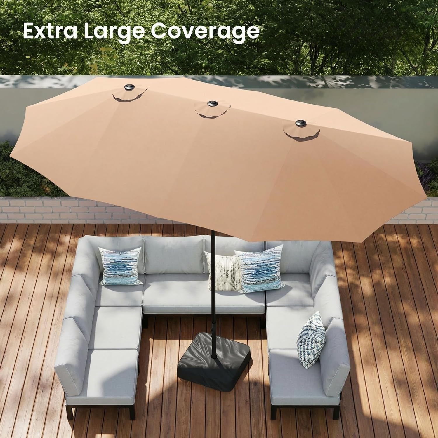 15 Ft DoubleSided Patio Umbrella With Bas eIncluded