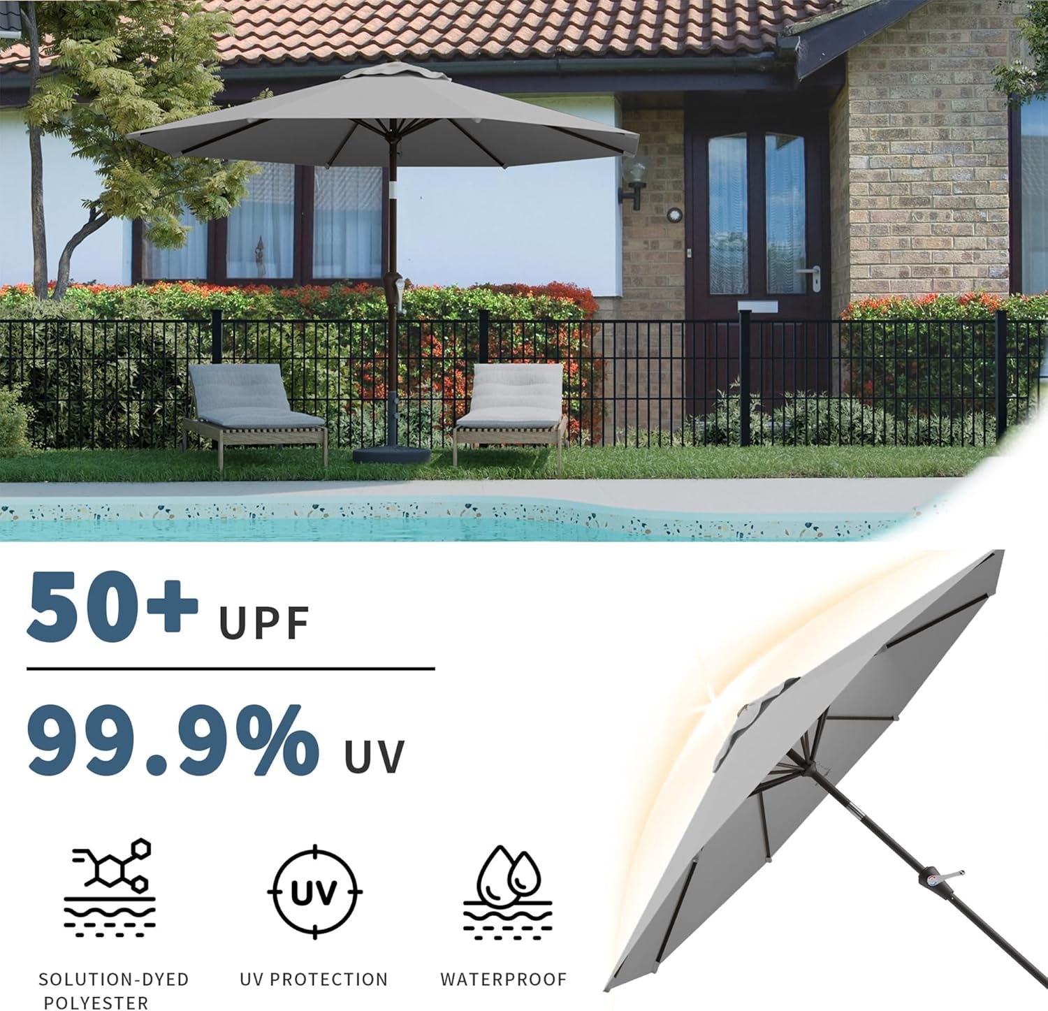 10 Foot Patio Umbrella With UV Protective Weather proof Fabric