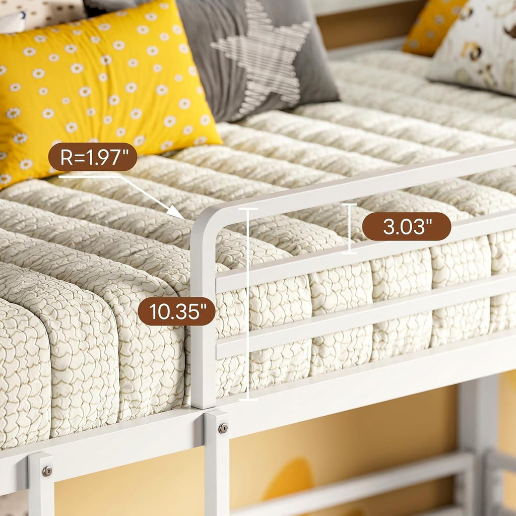 White Industrial Three Tier Twin Bunk Bed Guardrails
