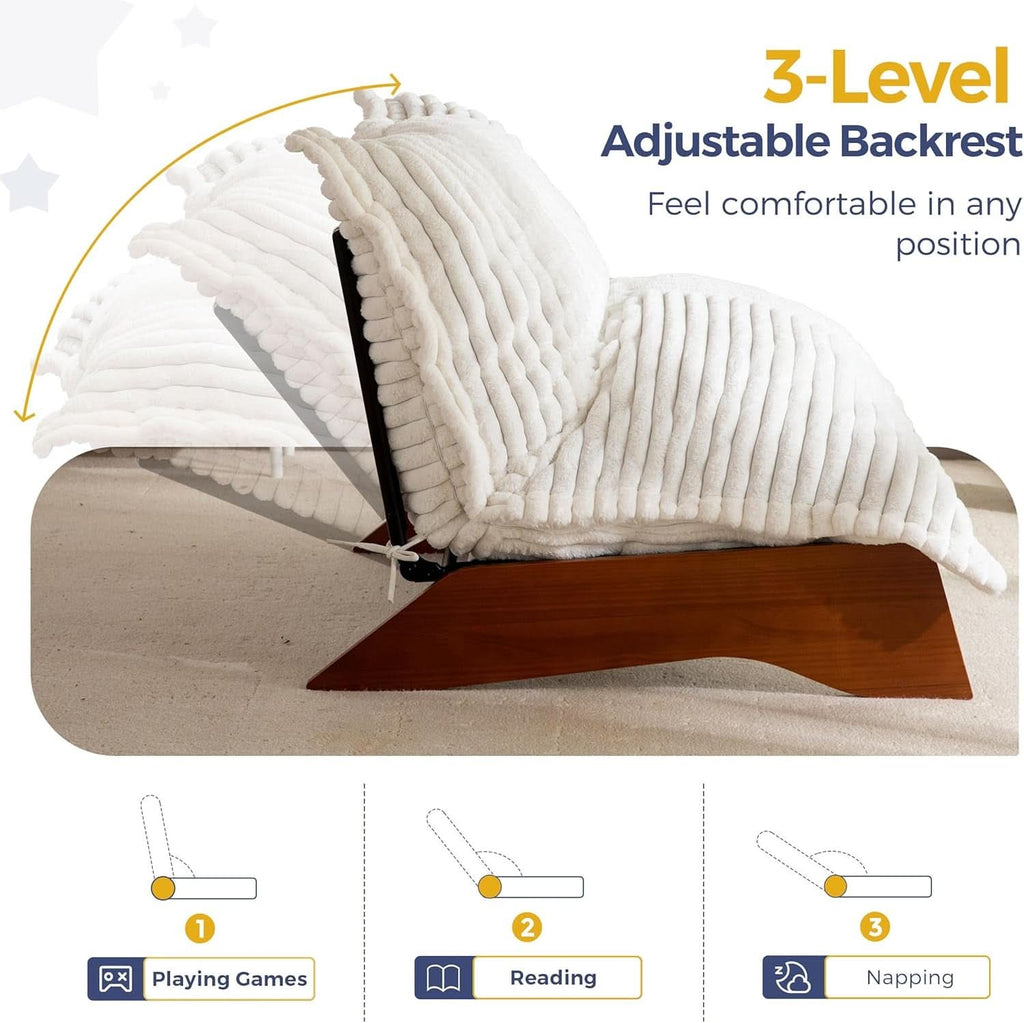 Beige Upholstered Living Room Chair Adjustable Backrest