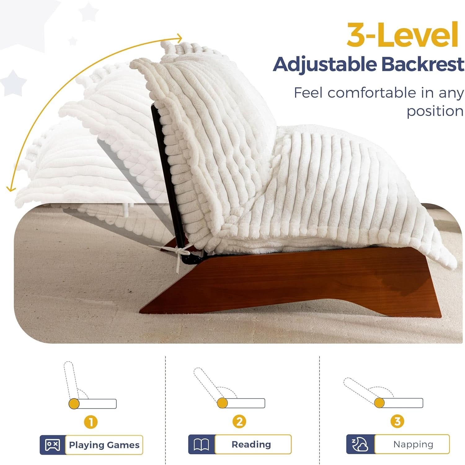 Beige Upholstered Living Room Chair Adjustable Backrest