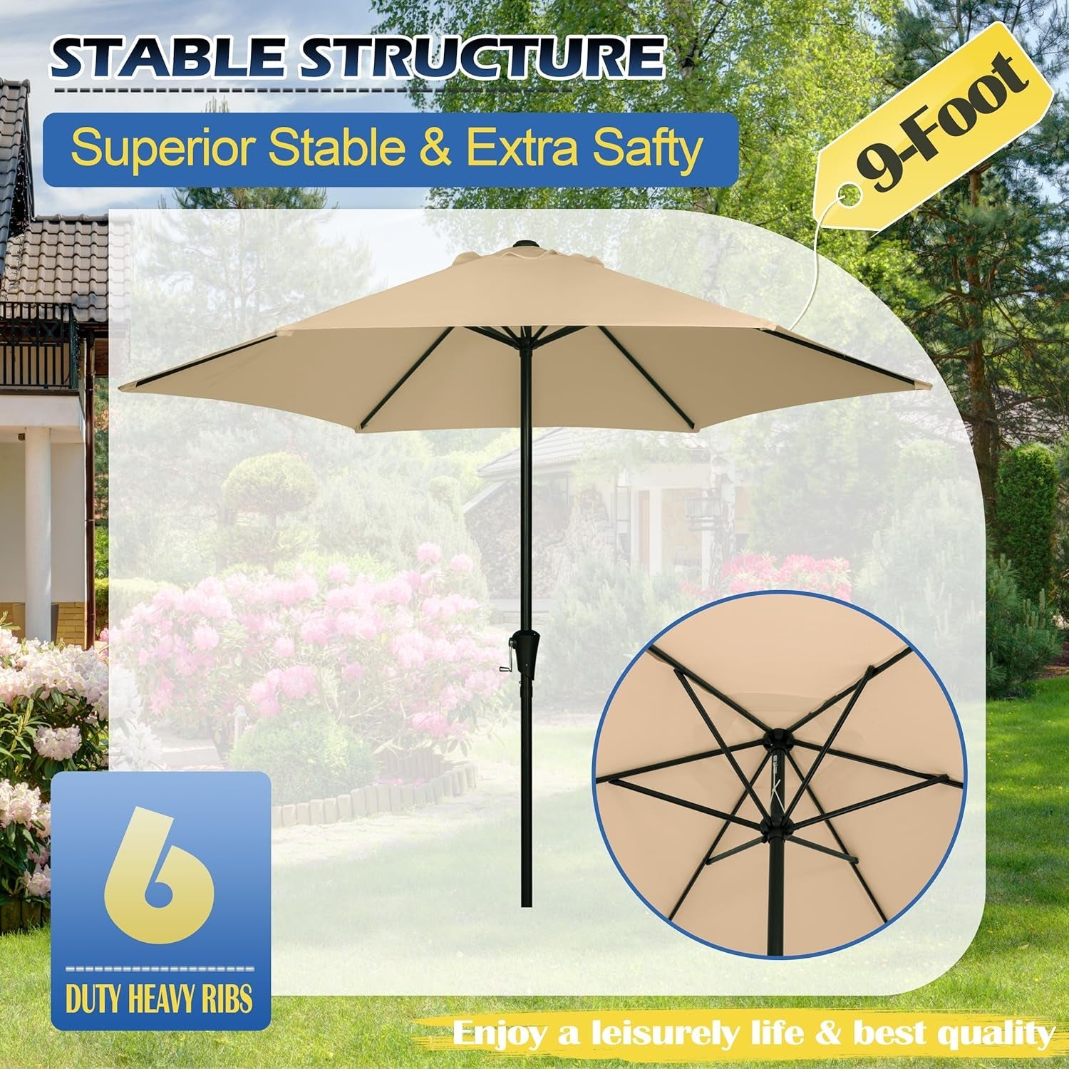 9Ft Patio Umbrella Crank System Weatherproof Shield