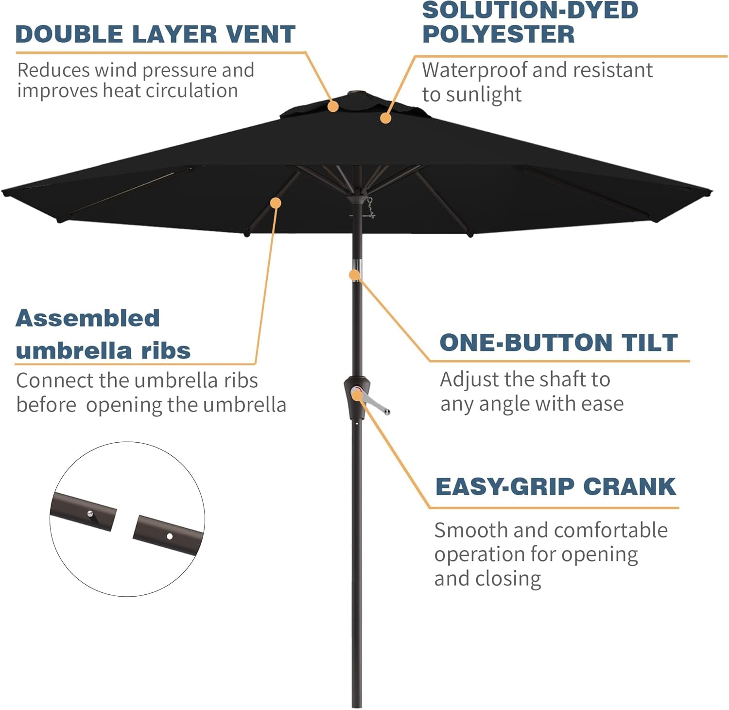 10Ft UV Protected Weather Resistant PatioUmbrella With Crank Tilt