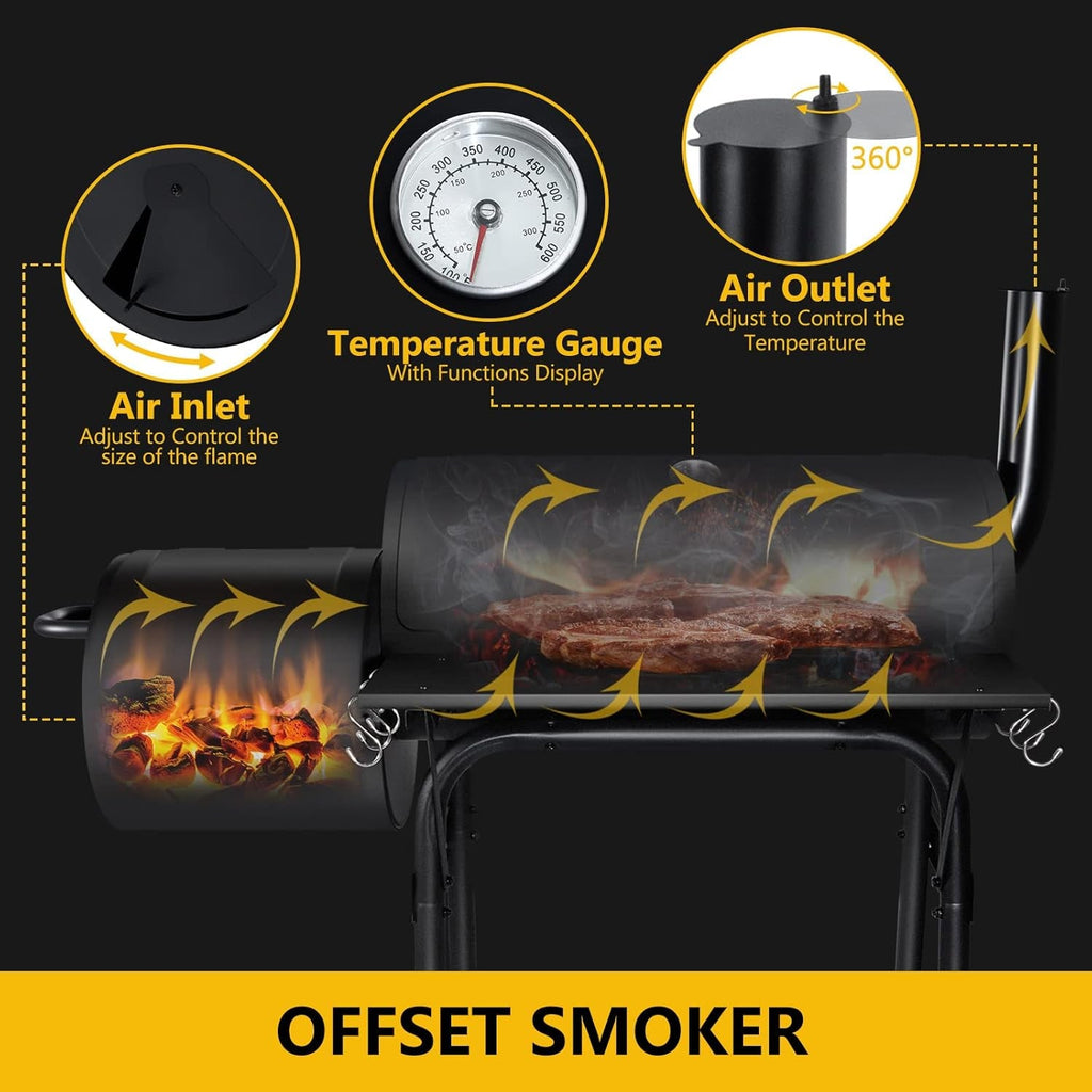 Fourteen Inch Durable Charcoal Grill Offset Smoker