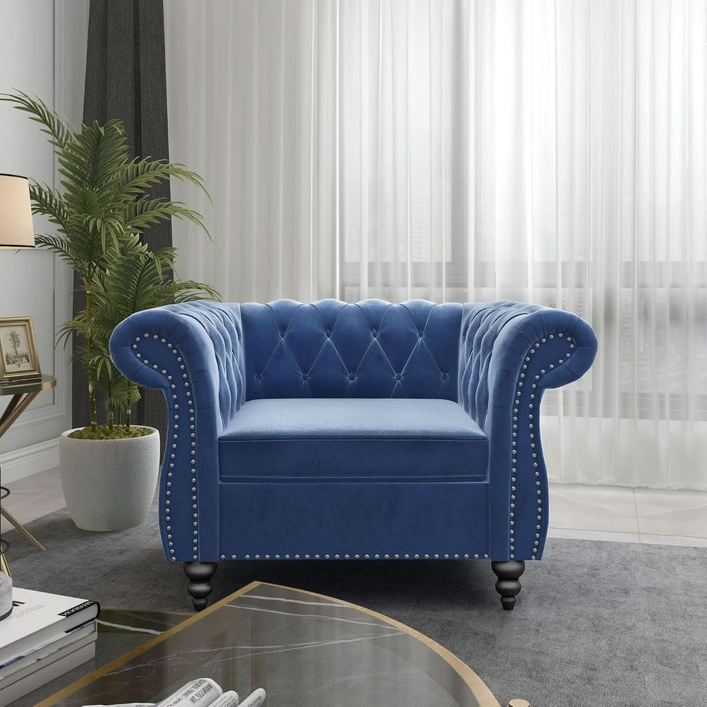 Blue Velvet 2 Piece Living Room Set Sofa Loveseat Chair For Living Room And Office