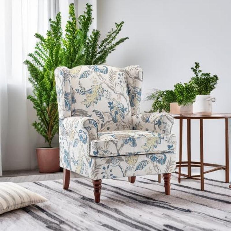 Blue Floral Upholstered Accent Armchair Living Room