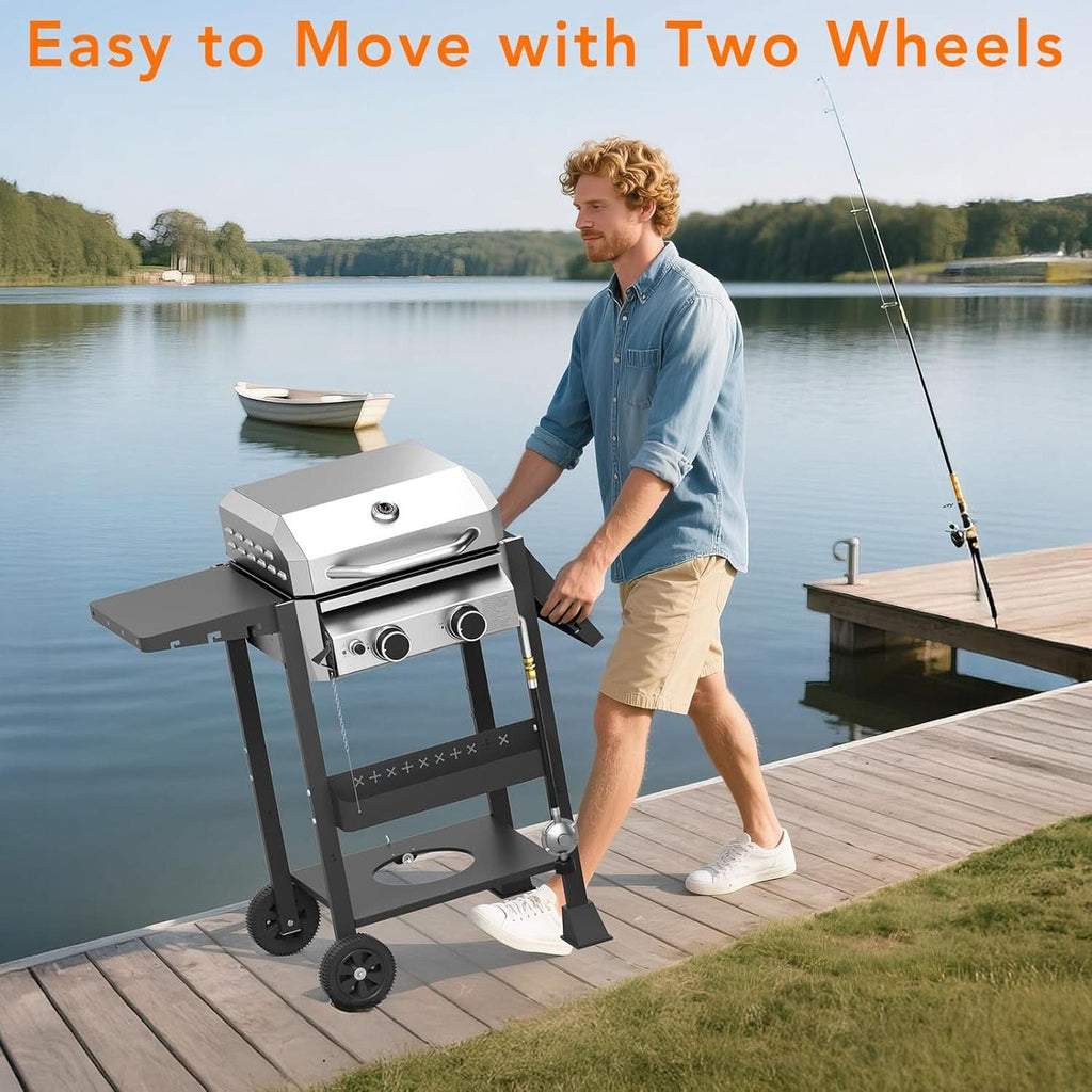 Propane Gas Grill 2 Burner Stainless Steel Outdoor Cooking Area