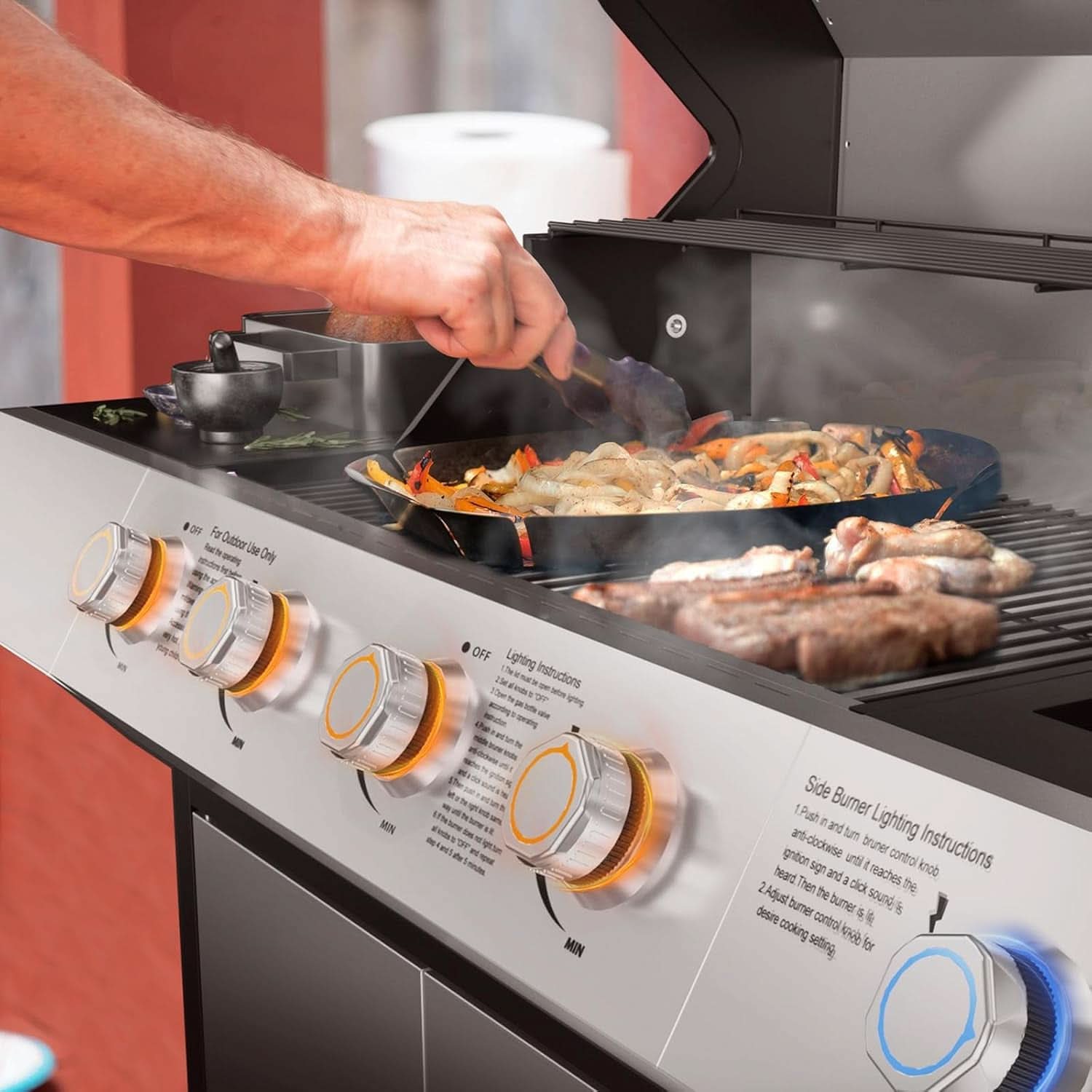 Propane Gas Grill With LED Knobs And Visual Glass Panel Outdoor