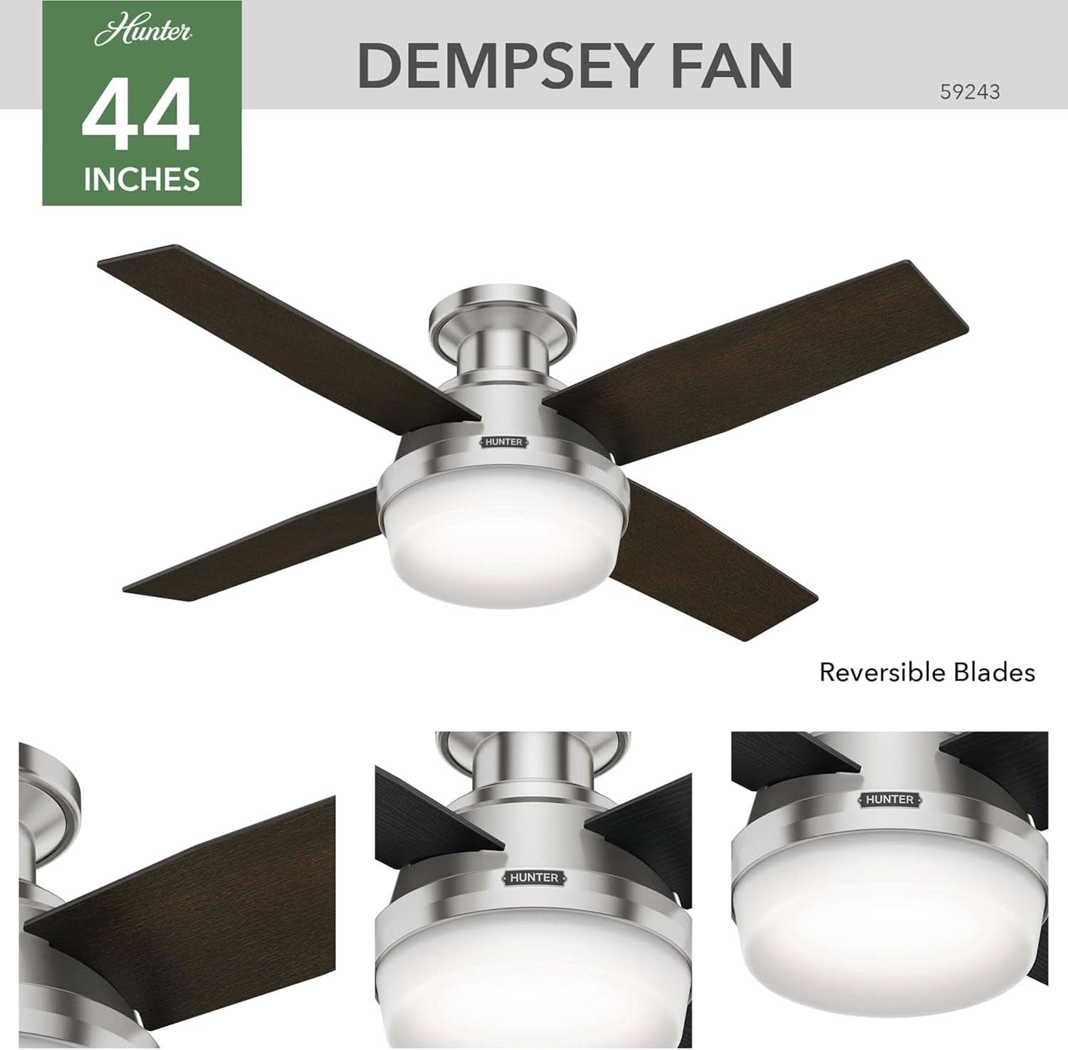 Fan Dempsey 44 Inch Brushed Nickel Ceiling Fan With LED