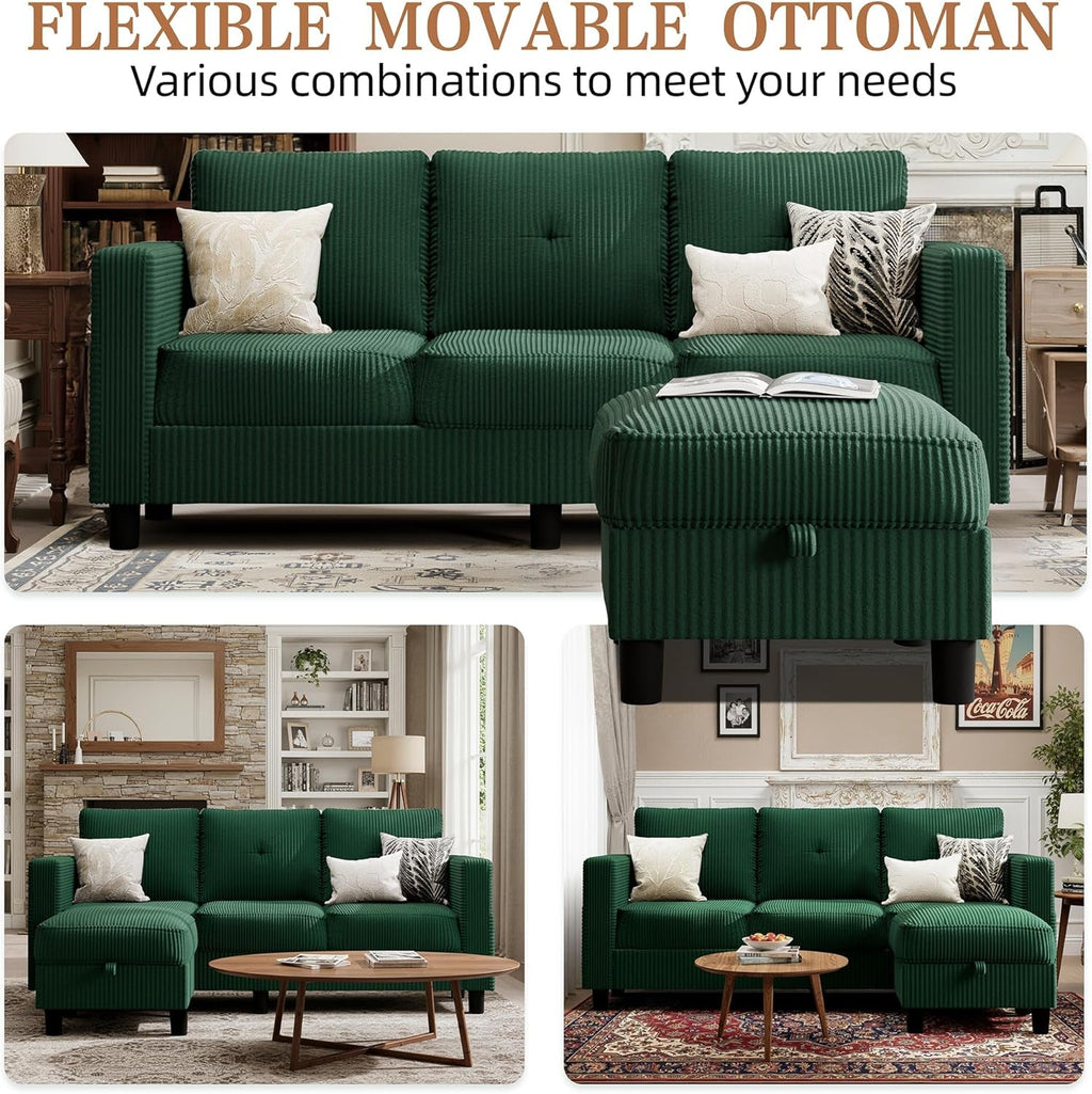 Green 76 Inches Upholstered Sectional Sofa Storage