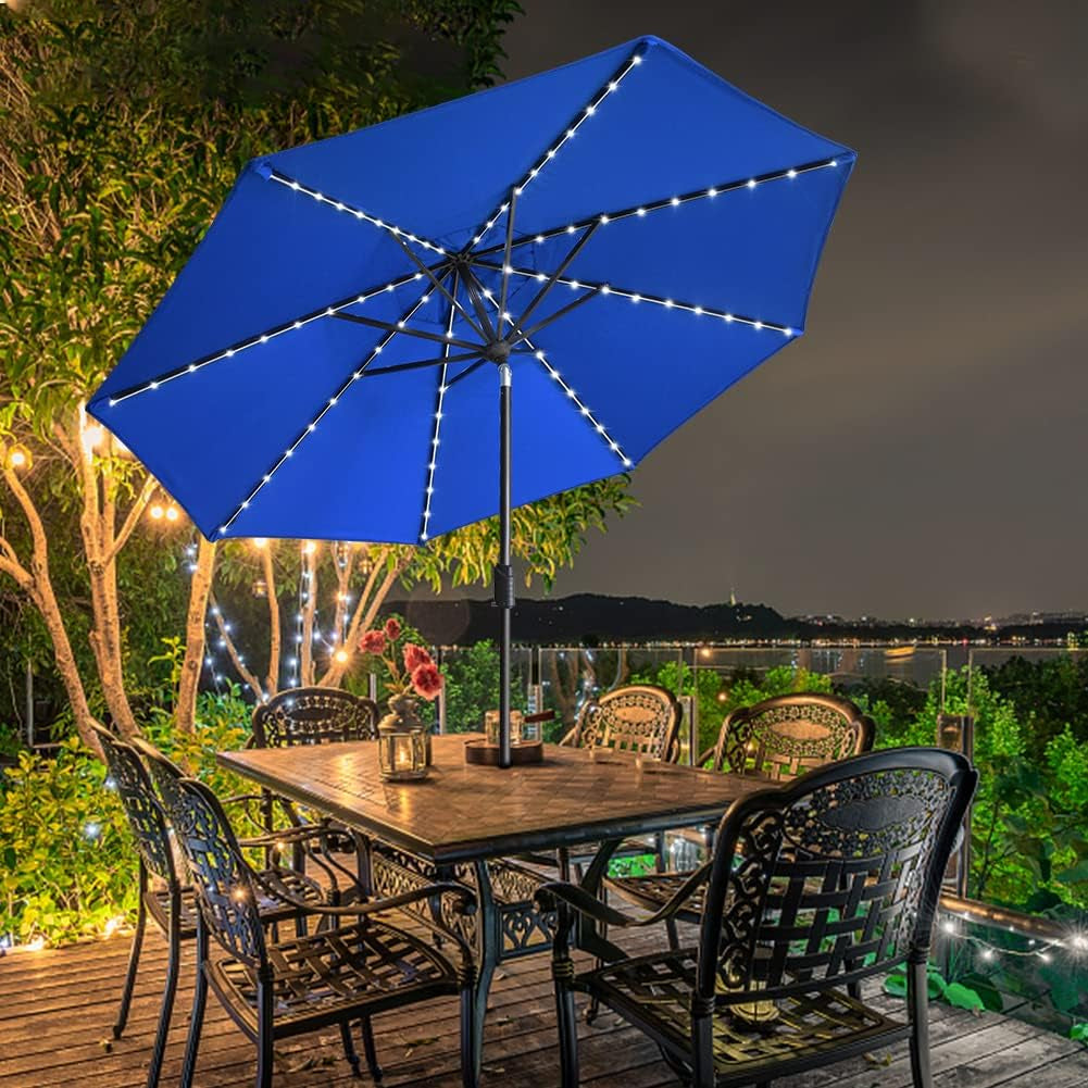 Royal Blue 9Ft Market Umbrella Weather Resistant LEDs