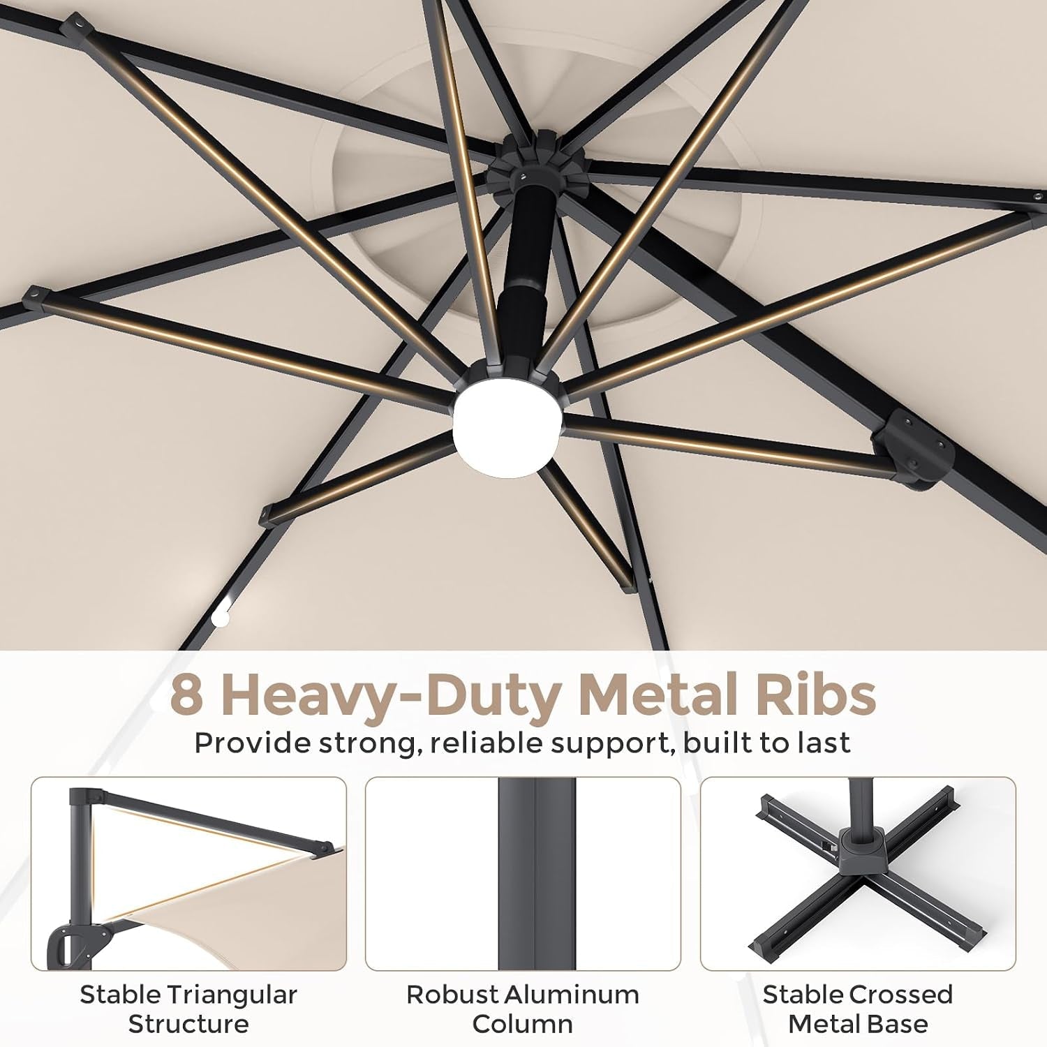 10 Ft Cantilevered Weatherproof Patio Umbrella Led