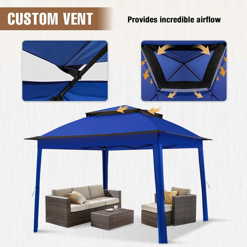 11x11Ft Pop Up Gazebo Blue UV Protection Netting UPF50