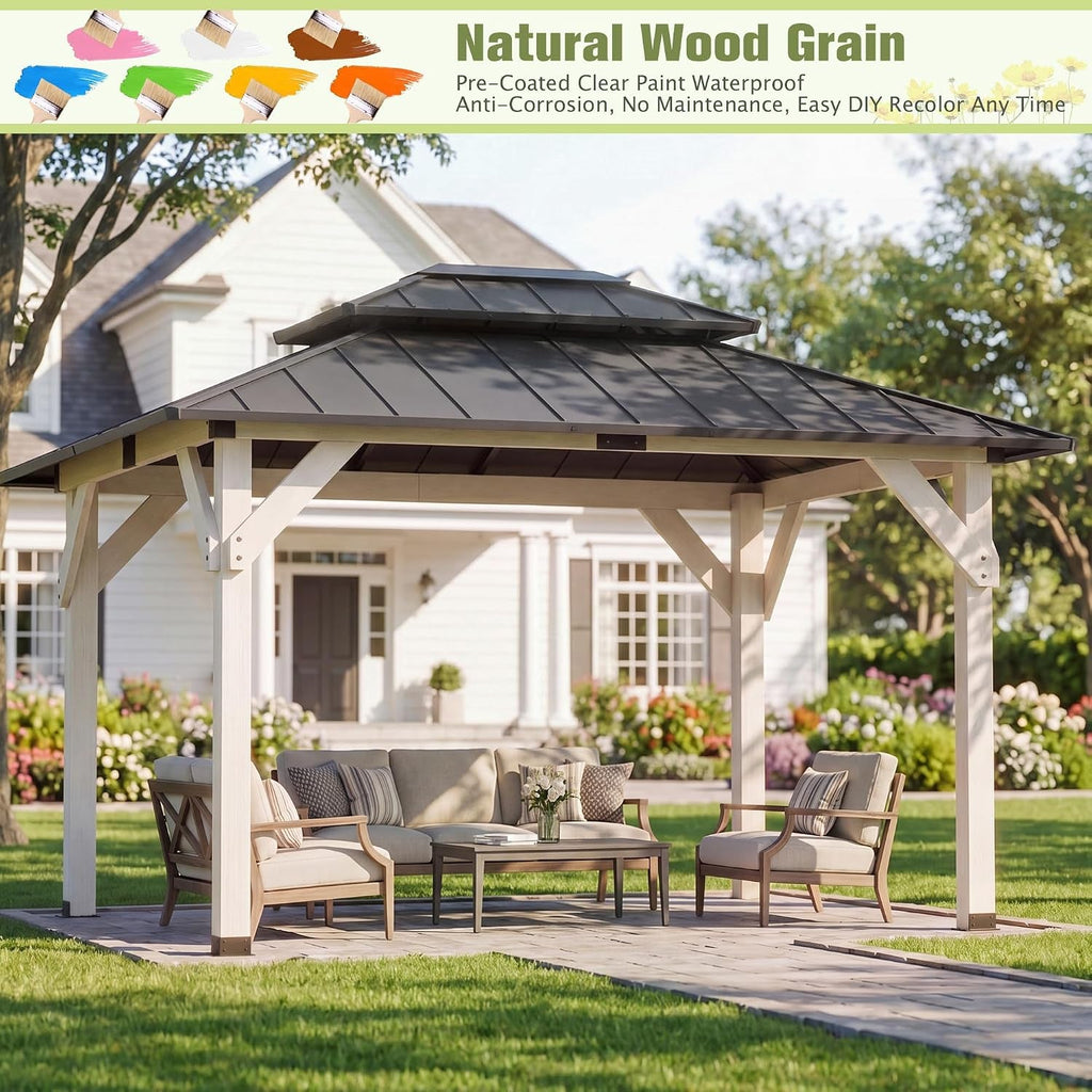 10x12 Wooden Gazebo With Galvanized Rainproof Roof