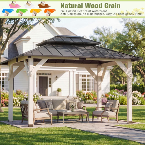 10x12 Wooden Gazebo With Galvanized Rainproof Roof