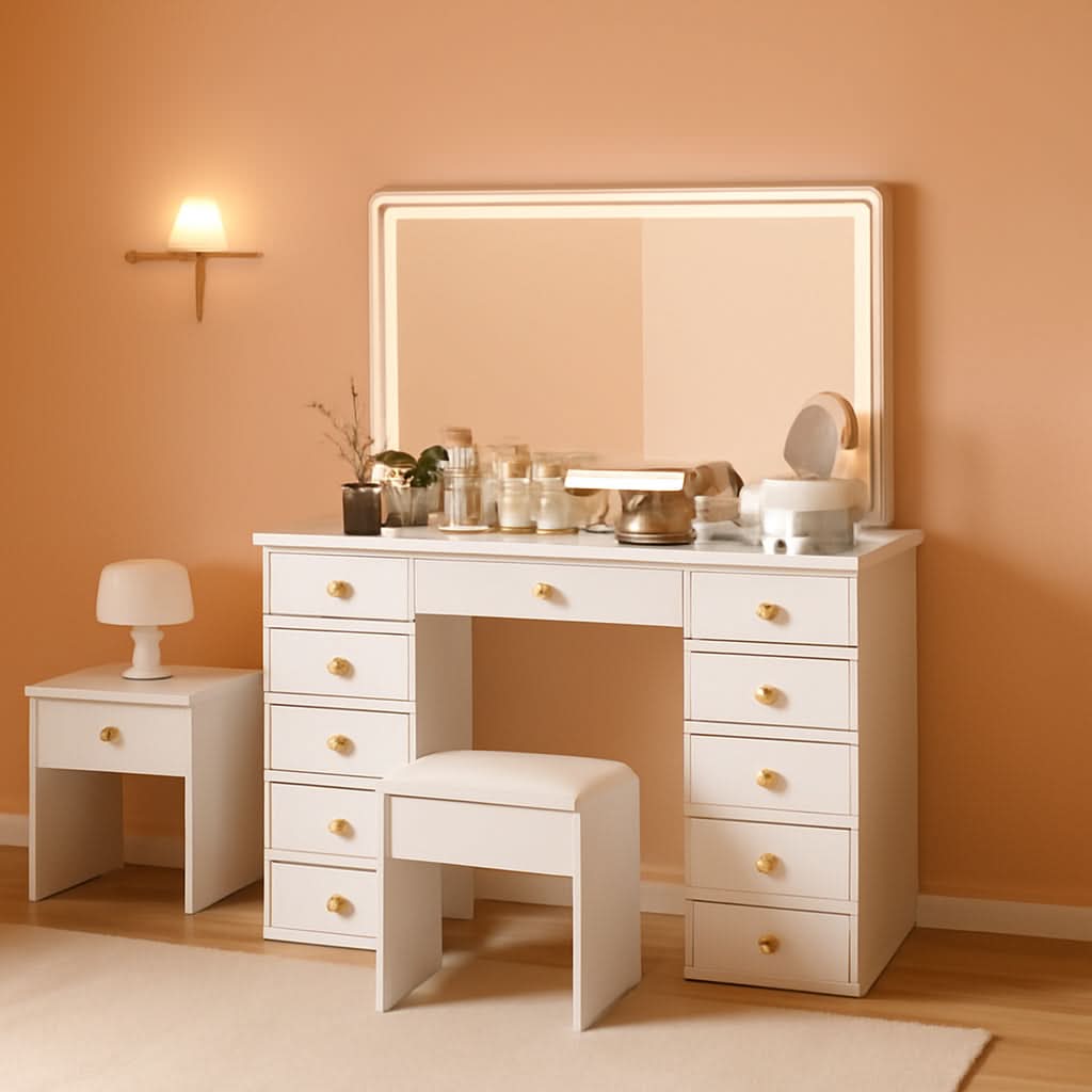 Elegant Translucent White Glass Vanity Desk Storage