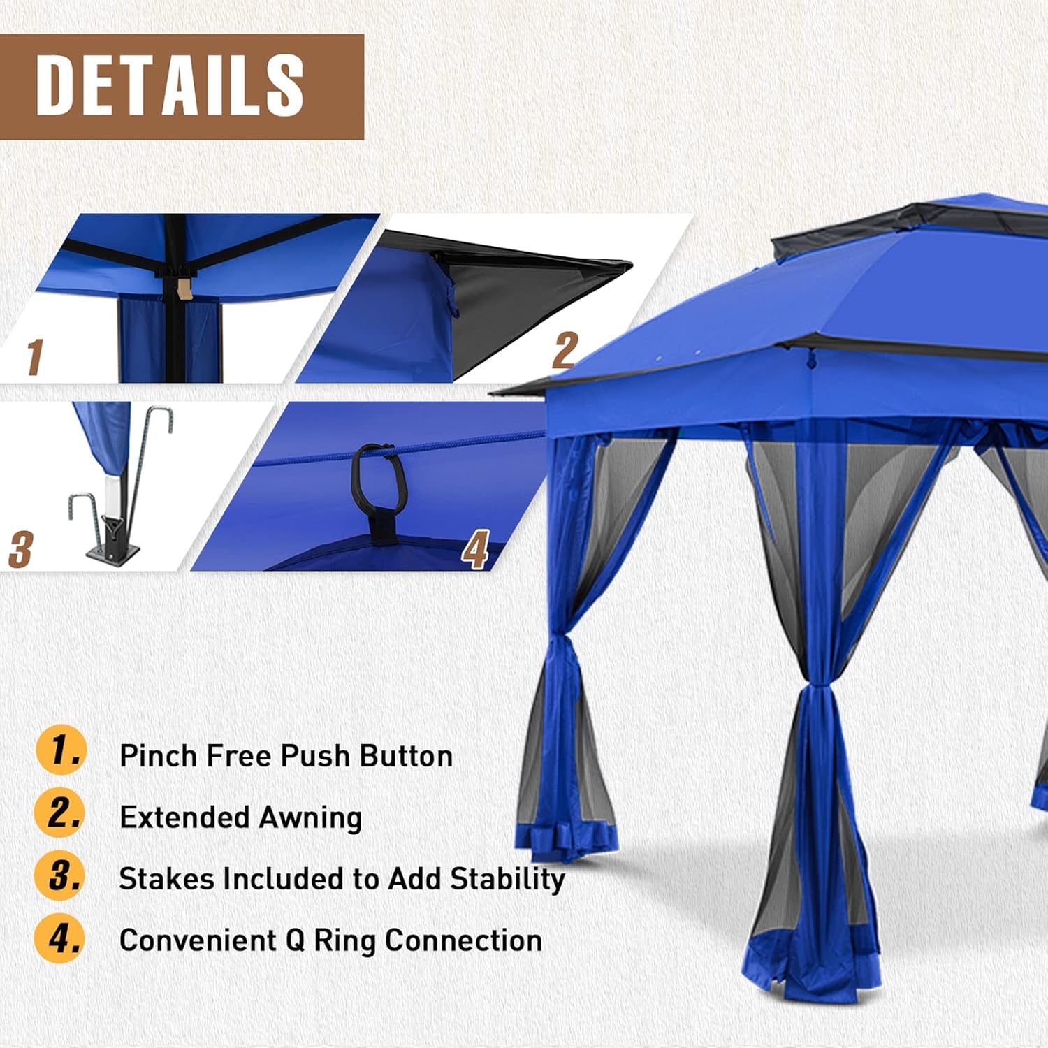 11x11Ft Pop Up Gazebo Blue UV Protection Netting UPF50