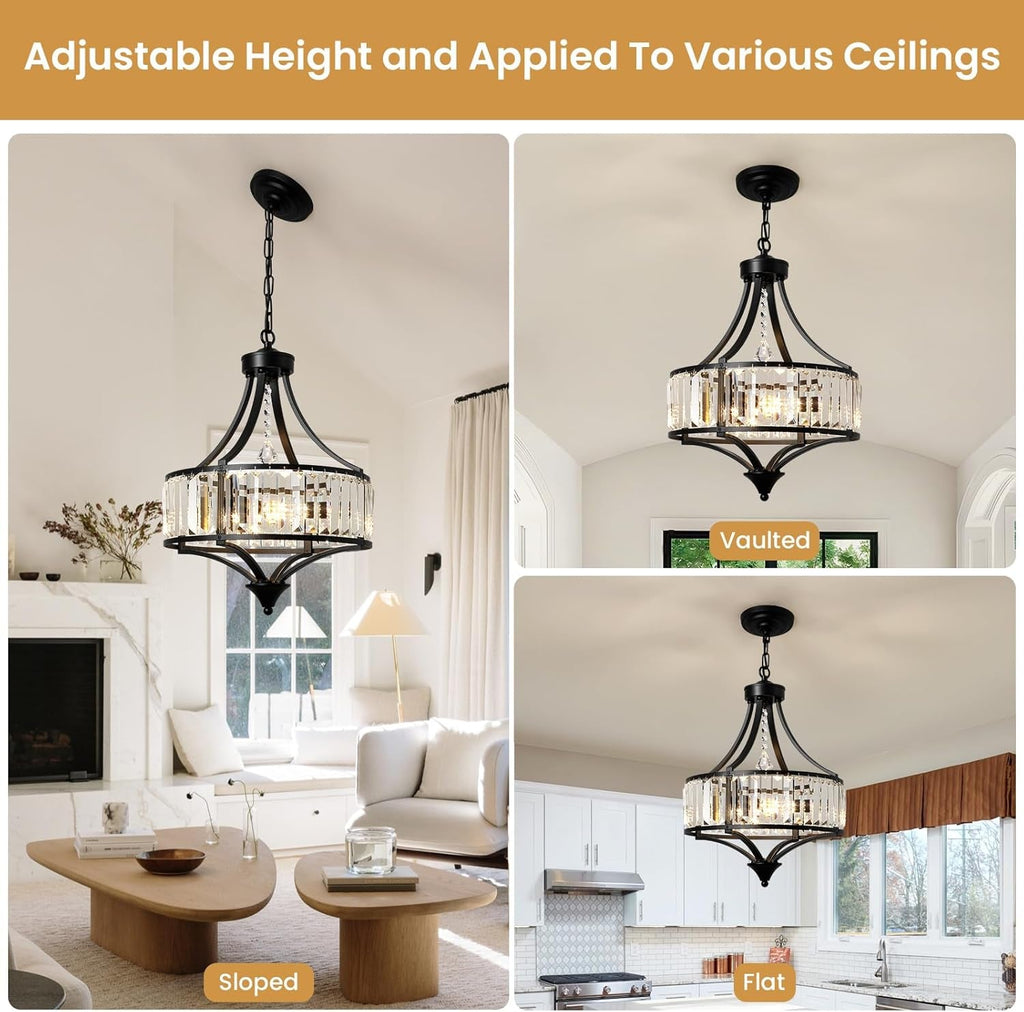 Black Modern Farmhouse Crystal Chandelier Living Room