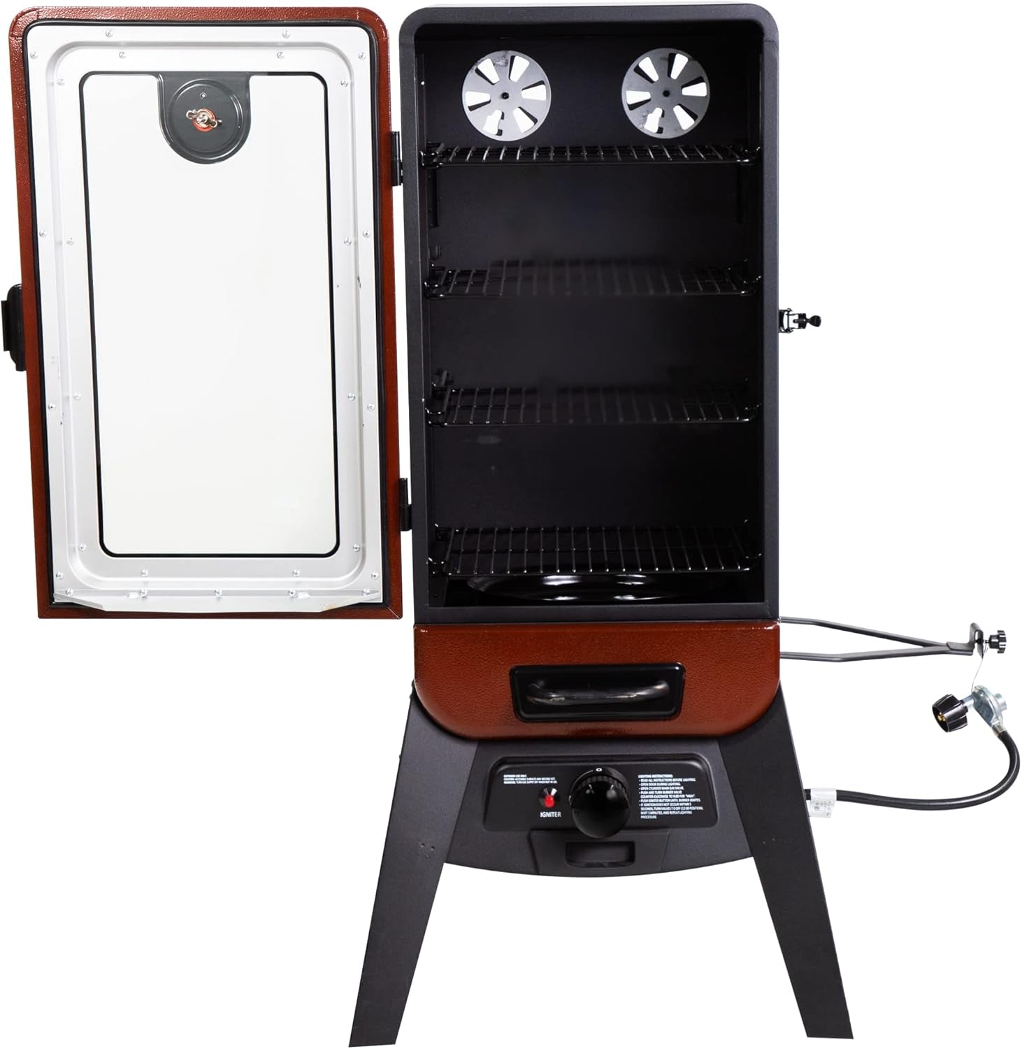 Red Hammertone Propane Fueled Vertical Gas Smoker 880SqIn