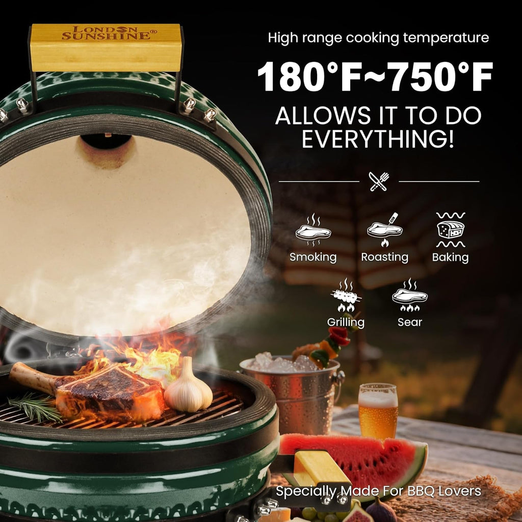 Green Kamado Thirteen Inch Grill With Weather proof VentCap