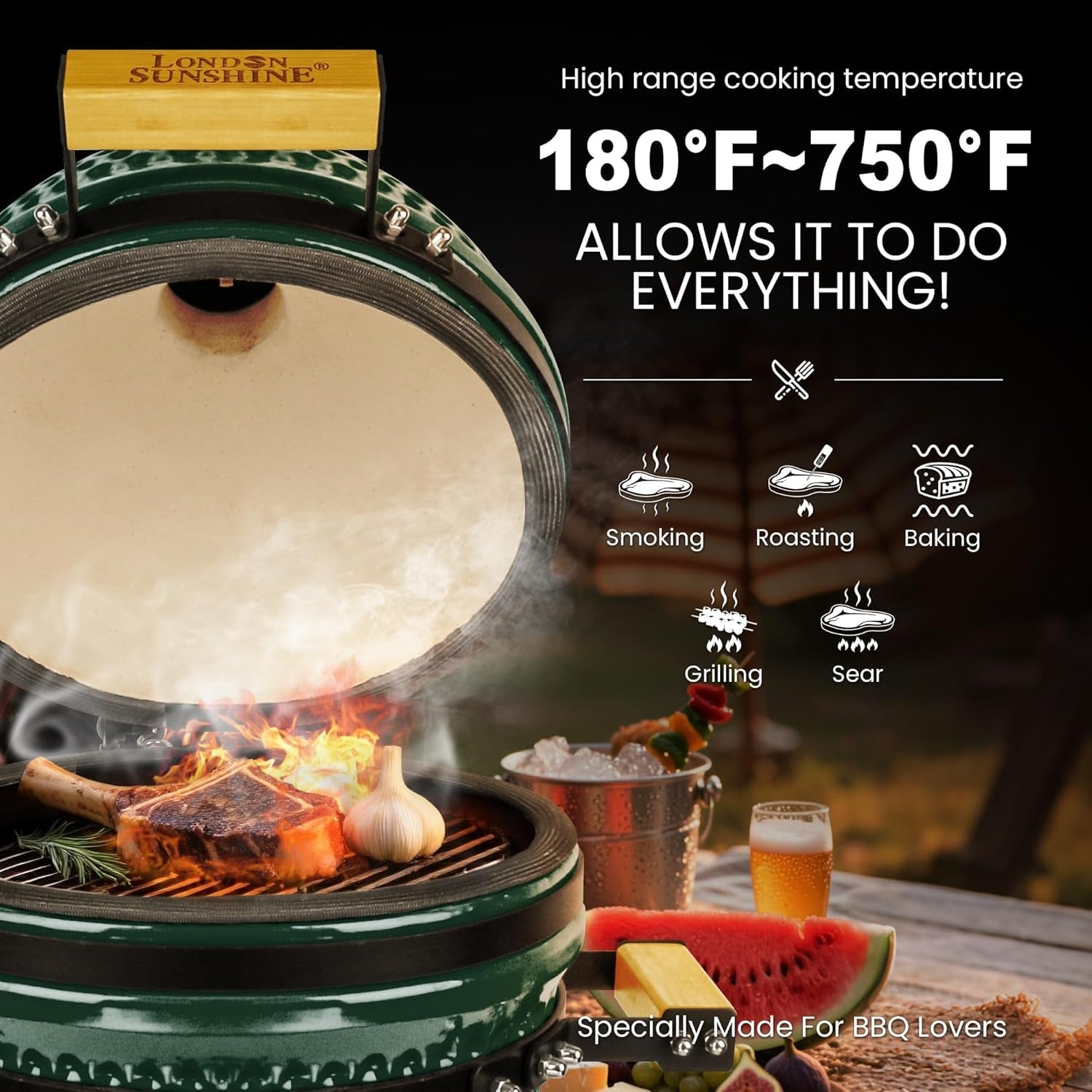 Green Kamado Thirteen Inch Grill With Weather proof VentCap