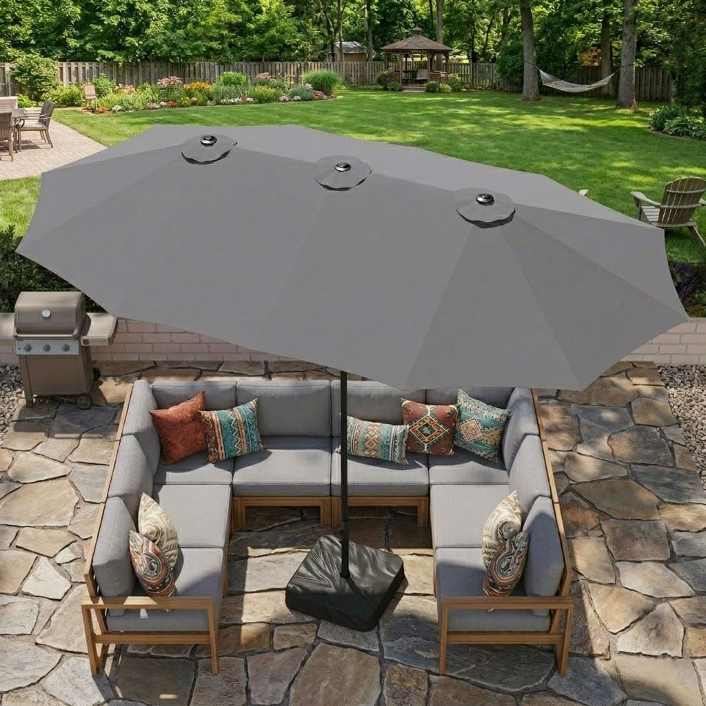 15Foot Rectangular Outdoor Patio Umbrella With Crank