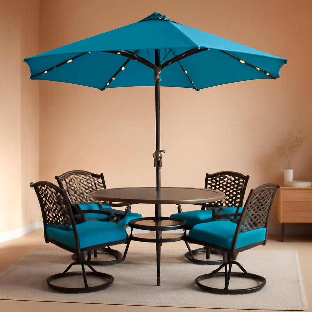 9ft Turquoise Outdoor Patio Umbrella SolarLED Tilt