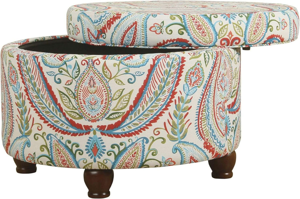 Large Upholstered Round Storage Ottoman Living Room