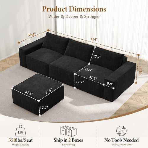 114 Inch Modular Contemporary Sectional Sofa Black