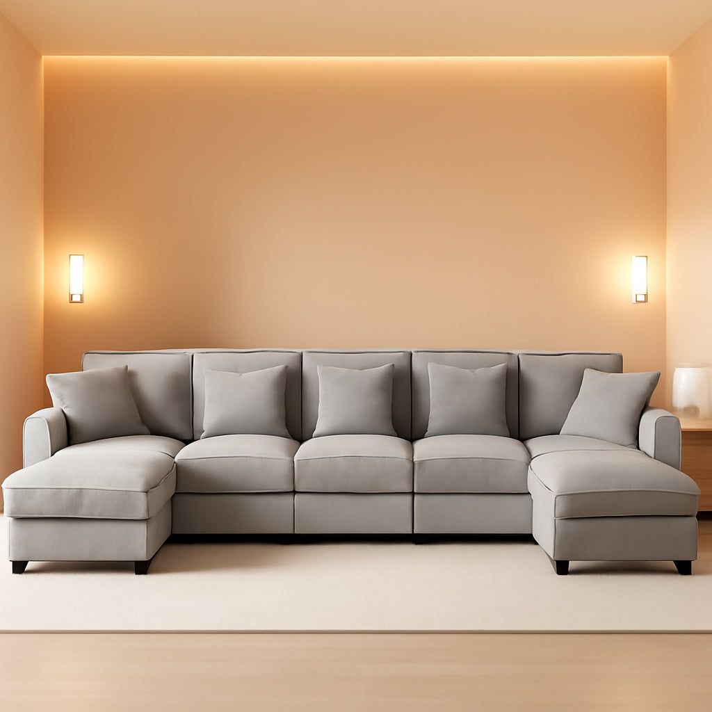 106-Inch U-Shaped Modular Sectional Sofa with Ottoman, Grey Chenille