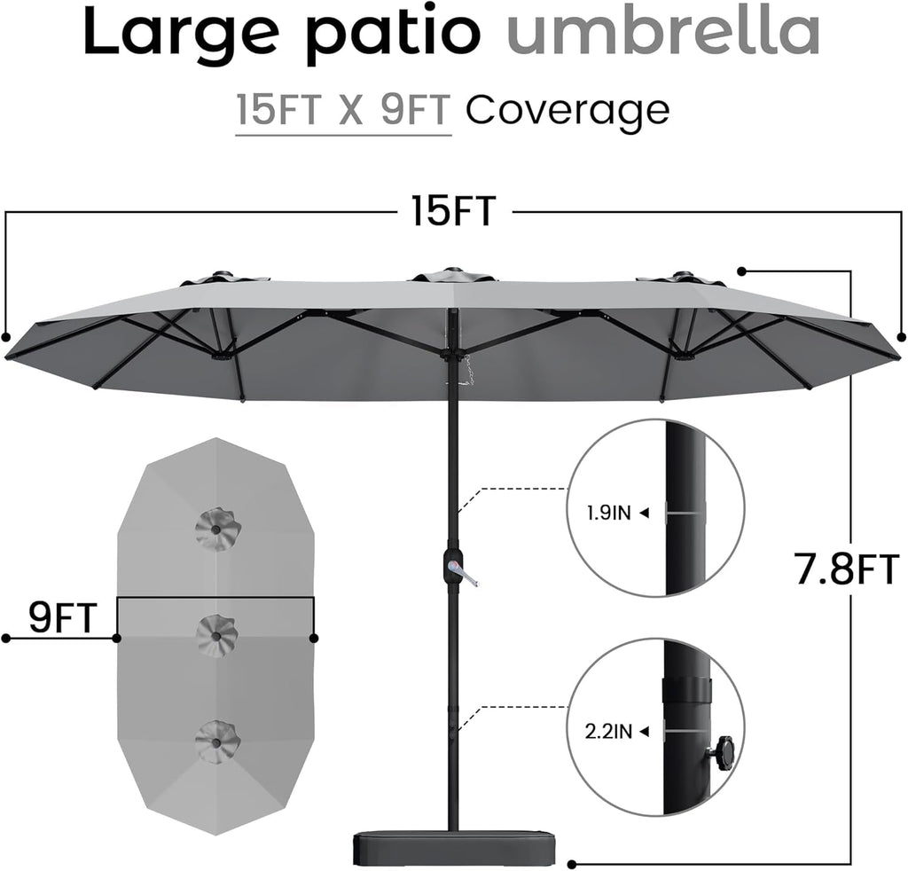 15Foot Rectangular Outdoor Patio Umbrella With Crank