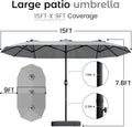 15Foot Rectangular Outdoor Patio Umbrella With Crank