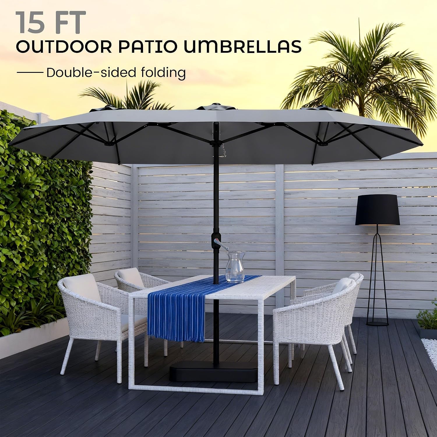 15Foot Rectangular Outdoor Patio Umbrella With Crank