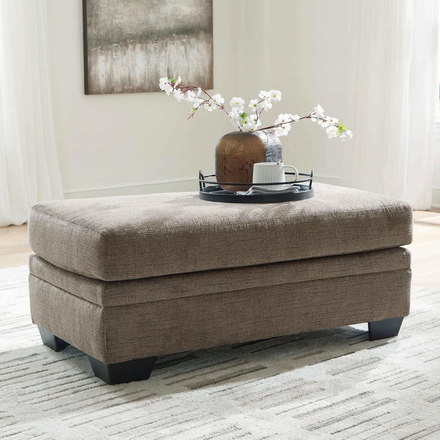 Dark Brown Upholstered Rectangular Ottoman Living Room