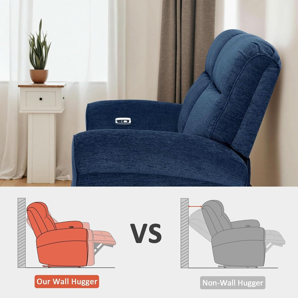 64.6 Inch Wall Hugger Loveseat Navy Blue Space Saving