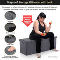 Fireproof Gray Storage Chest With Lock Ottoman Bench 43 Inch
