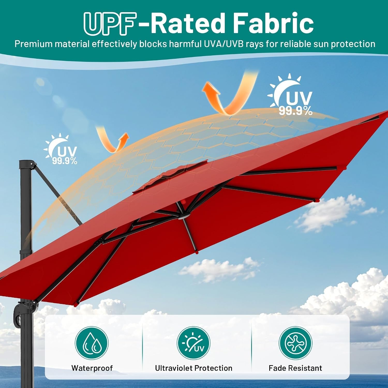 10x10 Cantilever Patio Umbrella Red Heavy Duty Crank