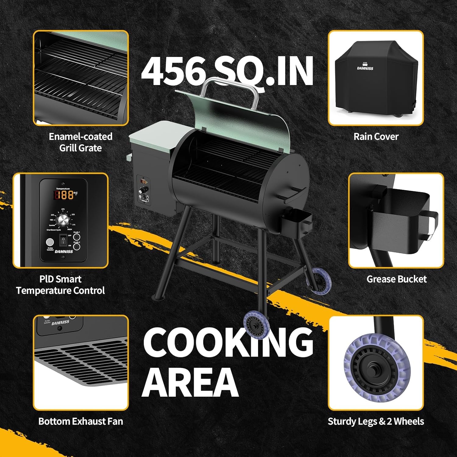 Electric Pellet Grill Smoker 8in1 PID Temperature Control