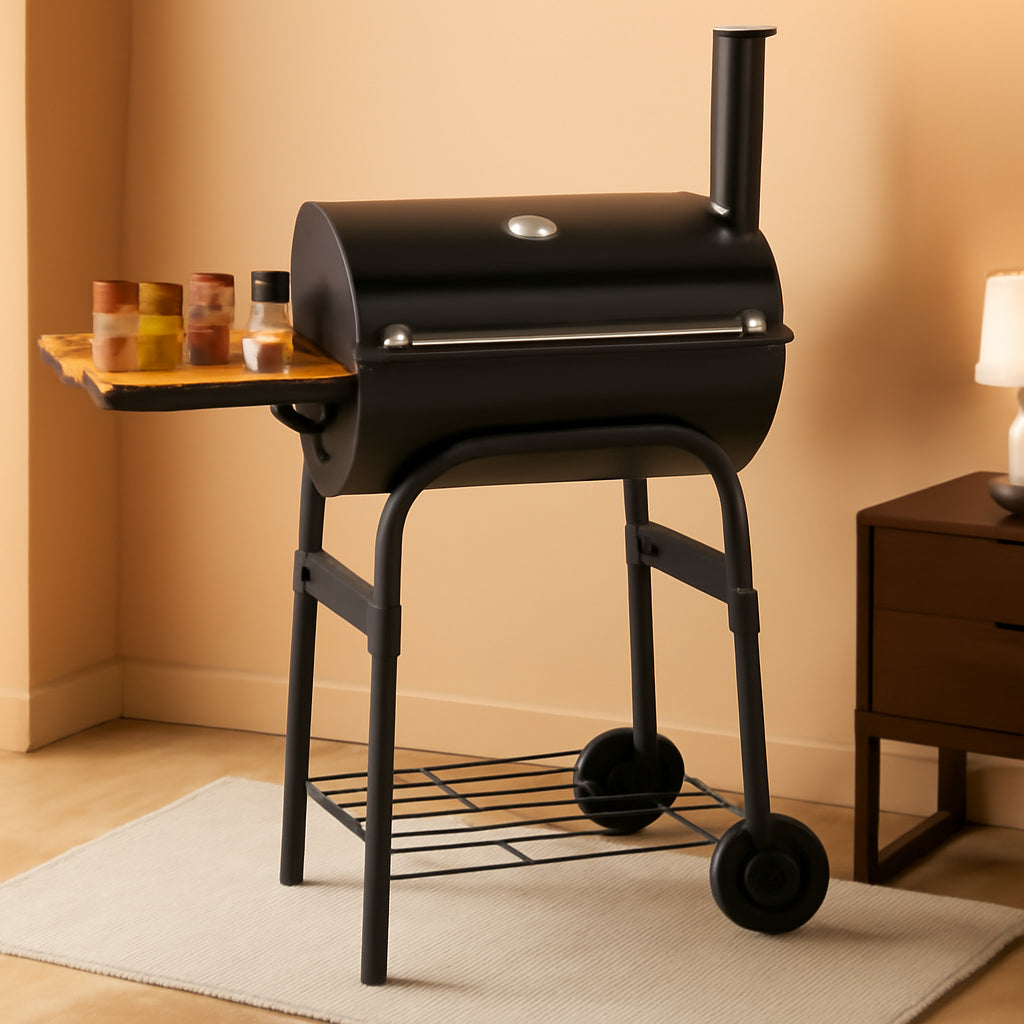 Portable Charcoal Grill With Collapsible Side Table