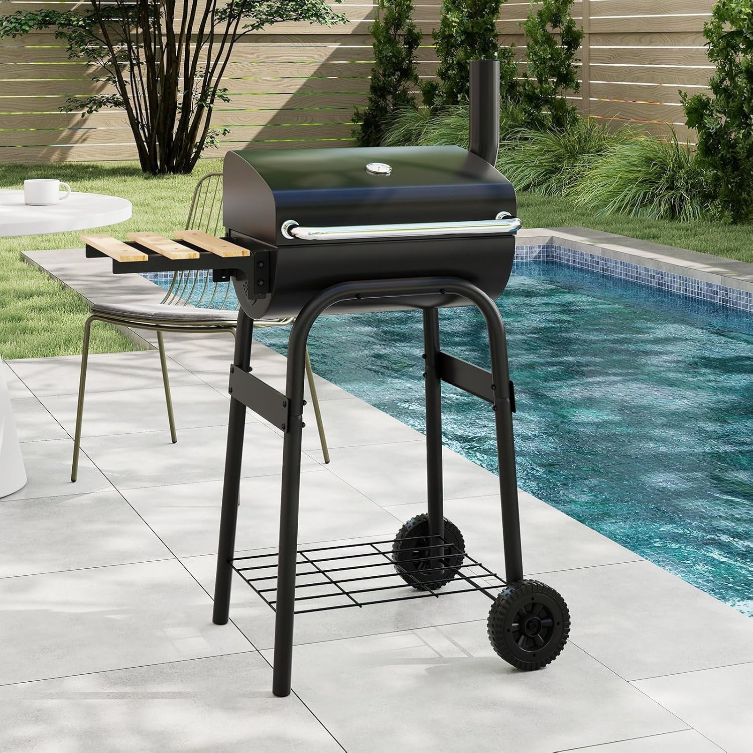 Portable Charcoal Grill With Collapsible Side Table