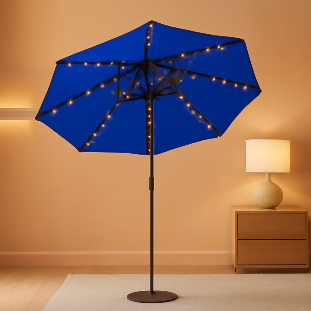Royal Blue 9Ft Market Umbrella Weather Resistant LEDs