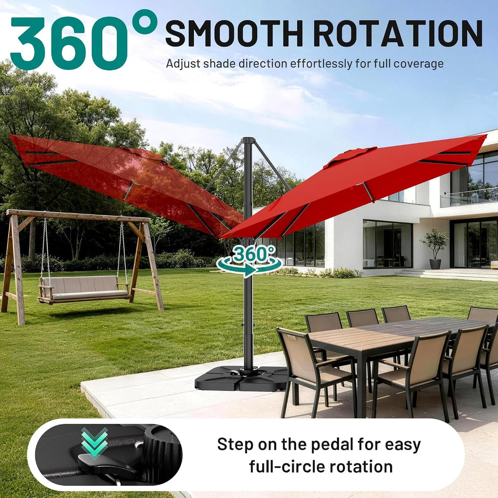10x10 Cantilever Patio Umbrella Red Heavy Duty Crank