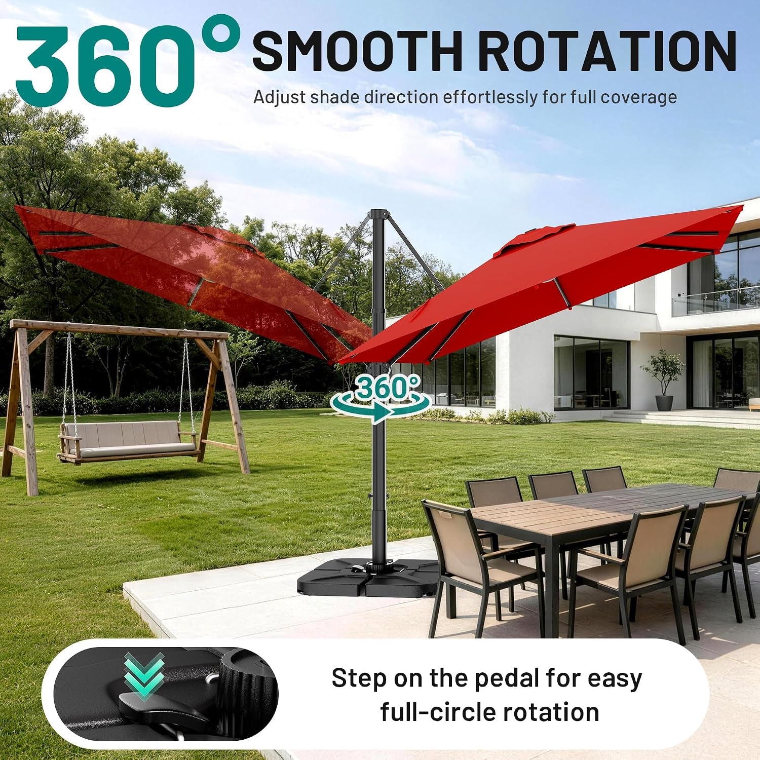 10x10 Cantilever Patio Umbrella Red Heavy Duty Crank