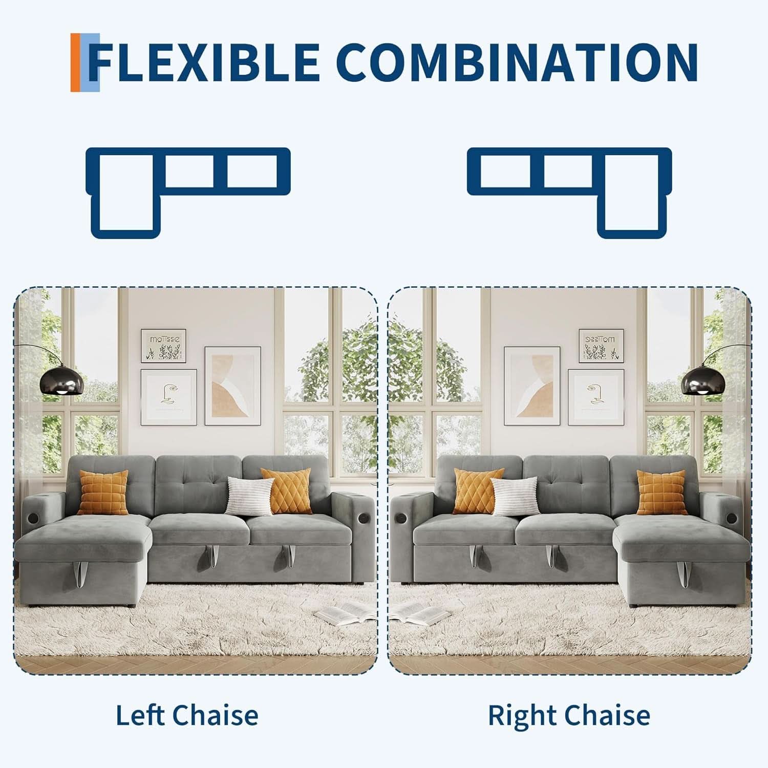 84Inch LShaped Sleeper Sofa Integrated Storage System